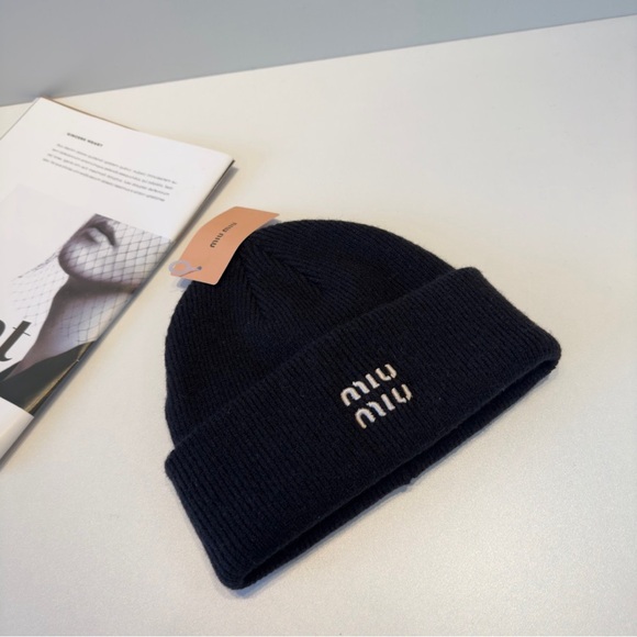 Miu Miu Dark Blue Knit Beanie - Picture 2 of 3